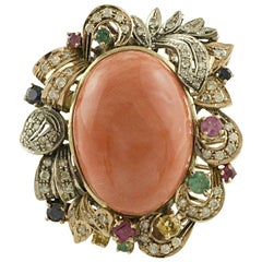 Diamonds Rubies Emeralds Blue and Yellow Sapphires Coral Rose Gold Silver Ring