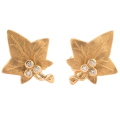 Pair of Diamond and Gold Leaf Earrings