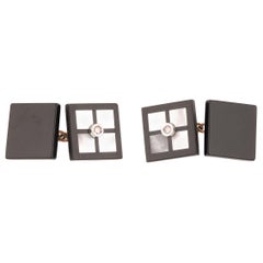 Gold Onyx Mother of Pearl and Diamond Cufflinks