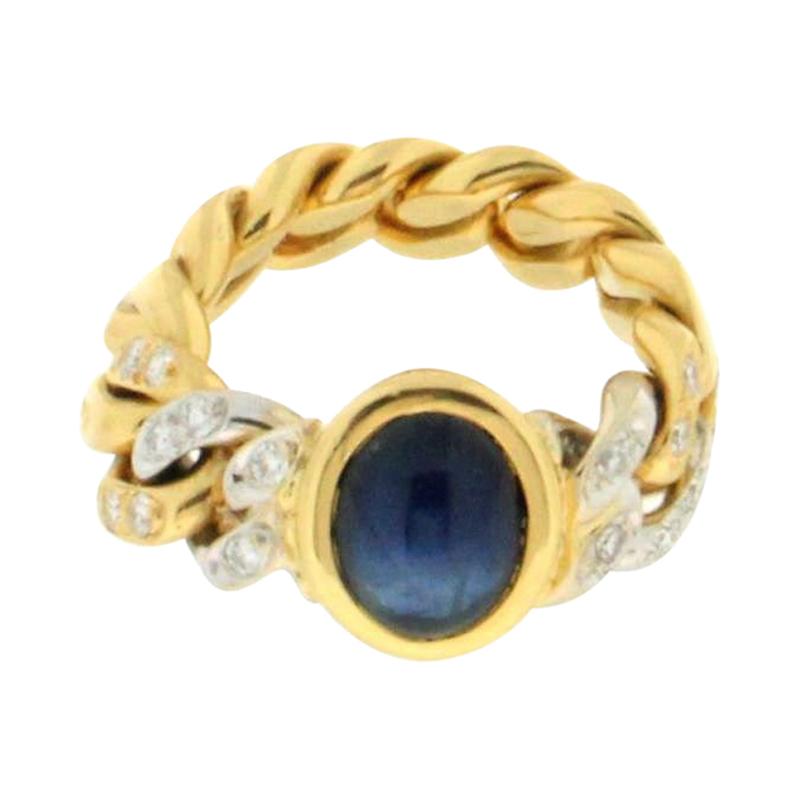 Pomellato 18 Karat Yellow and White Gold Diamonds Sapphire Band Ring
