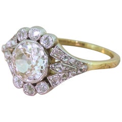 Edwardian 0.90 Carat Old Cut Diamond Cluster Ring