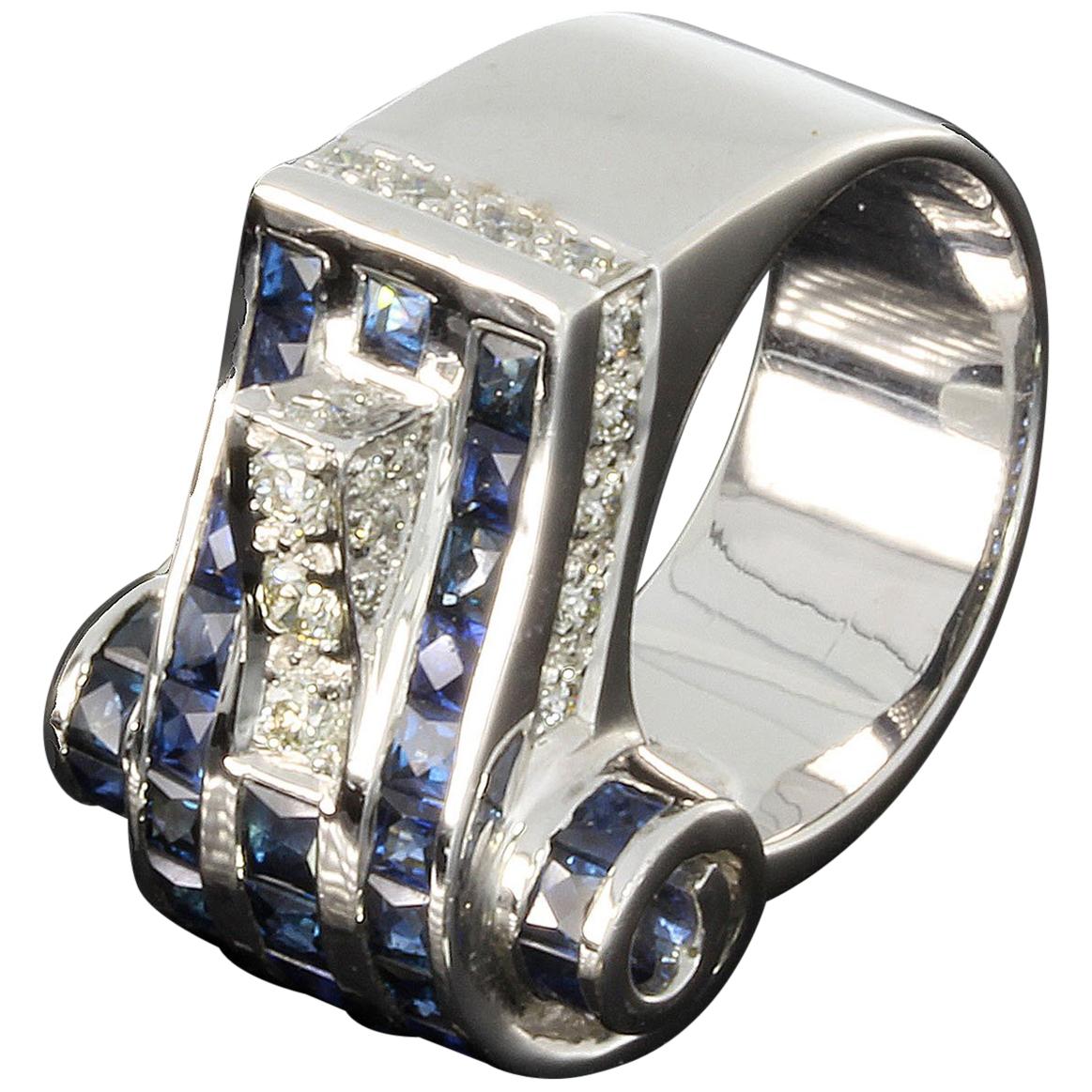 1940s Diamond Sapphire White Gold Ring For Sale
