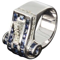 Retro 1940s Diamond Sapphire White Gold Ring