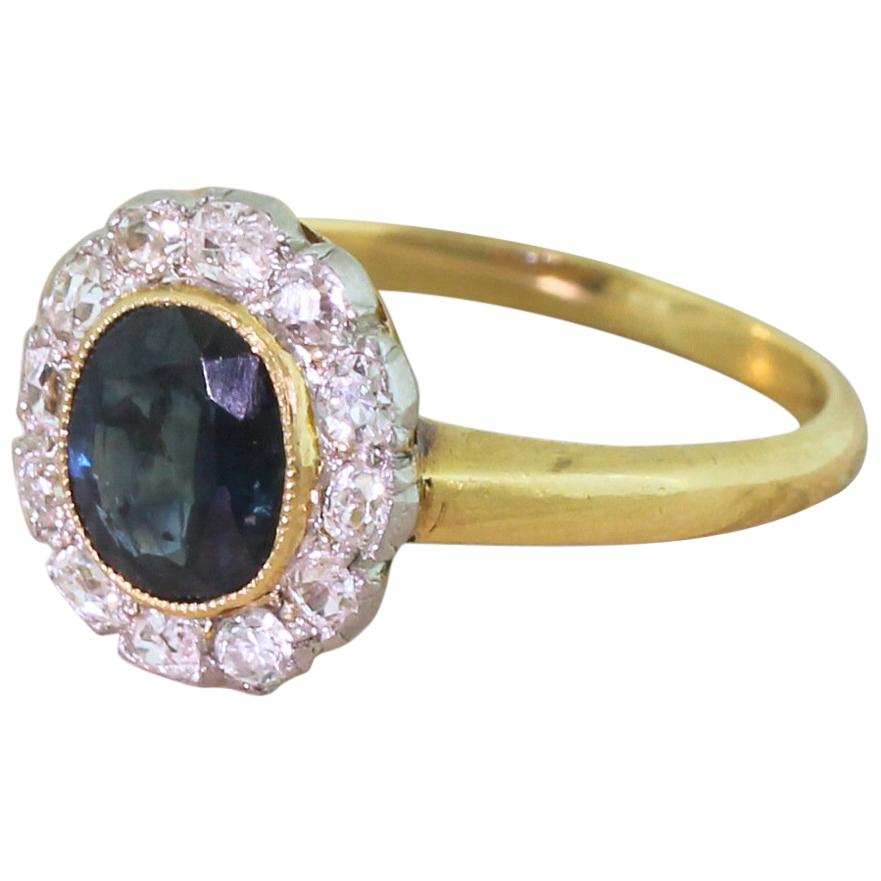 Art Deco 1.21 Carat Sapphire and 0.48 Carat Old Cut Diamond Ring