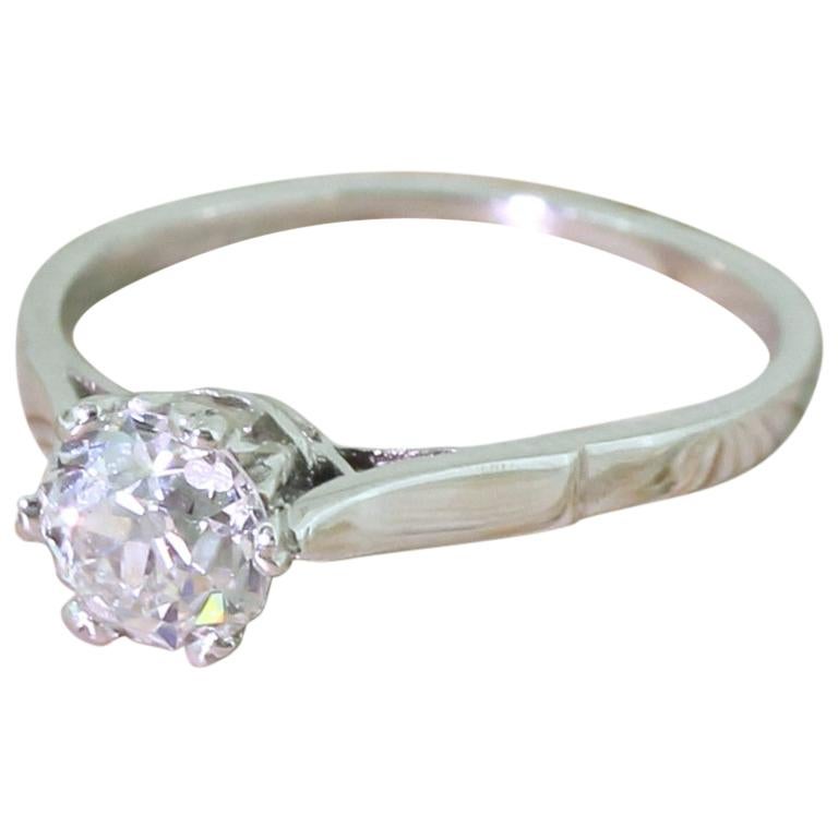 Art Deco 0.73 Carat Old Cut Diamond Platinum Engagement Ring