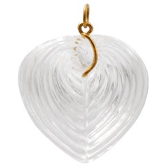 Used Hand Carved Rock Crystal Large Heart Shell 22 Karat Gold Pendant