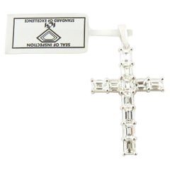 18 Karat White Gold 2.5 Carat Emerald Cut Diamond Cross Pendant