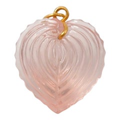Hand Carved Rose Quartz Heart Shell 22 Karat Gold Pendant
