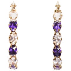 Vintage Amethyst Rock Crystal Hoop Earrings