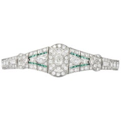 1920s 5.40 Carat Diamond Emerald Platinum Art Deco Bracelet