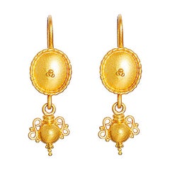 24 Karat Pure Gold Handcrafted Shield Form Granulated Amphora Earrings