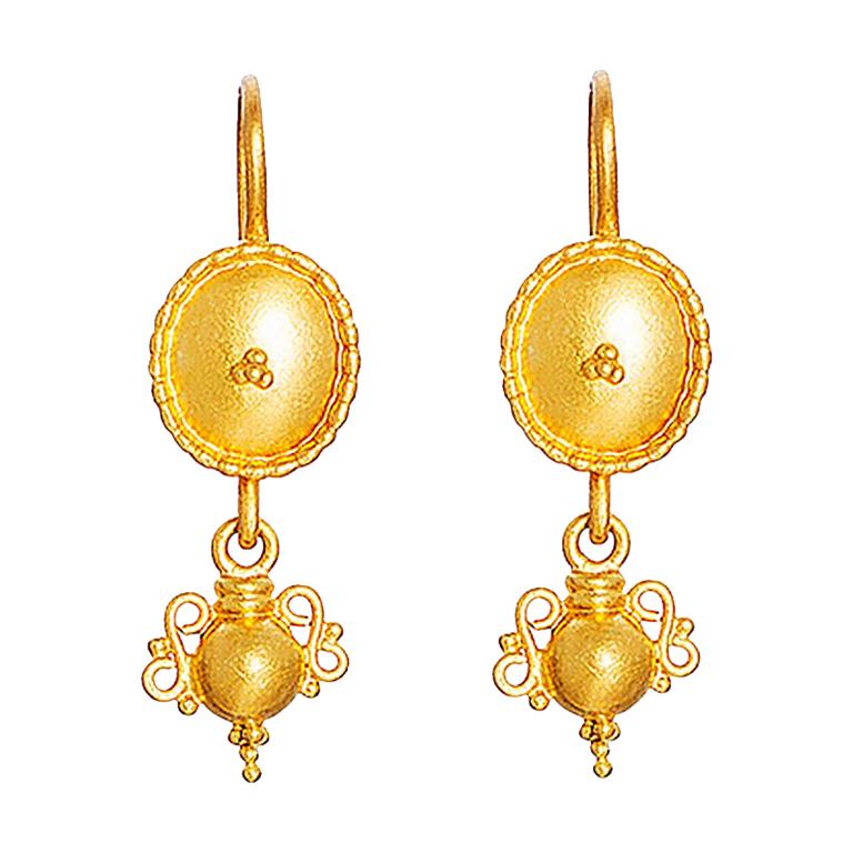 24 Karat Pure Gold Handcrafted Shield Form Granulated Amphora Earrings For Sale at 1stDibs 24