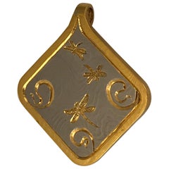 Damascus Steel Pendant and 24 Karat Gold Inlay-Dragonflies