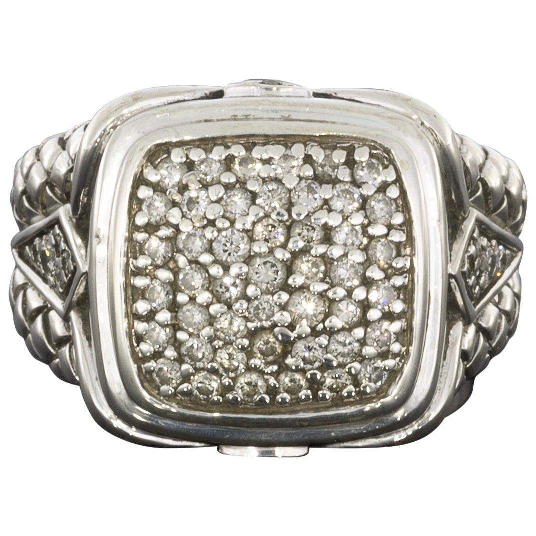Scott Kay Sterling Silver Pave Diamond Large Basket Weave Ring
