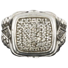 Used Scott Kay Sterling Silver Pave Diamond Large Basket Weave Ring