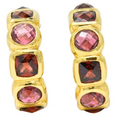 Retro David Yurman Garnet Tourmaline 18 Karat Gold Earrings