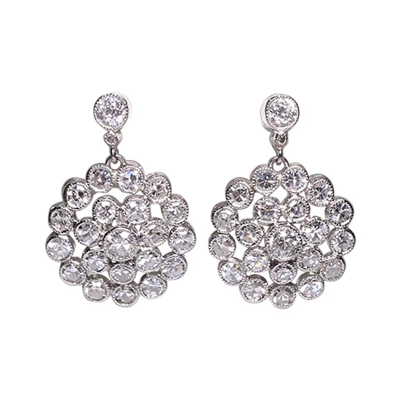 Estate Platinum 2.90 Carat Diamond Earrings