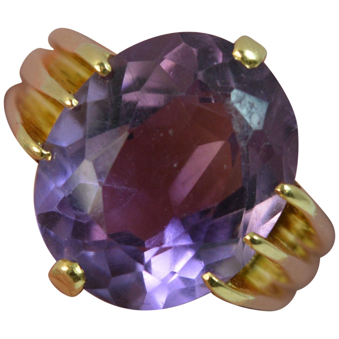 Heavy 1900 Victorian 18 Carat Gold and Large Amethyst Solitaire Ring