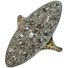 Large Victorian 18 Carat Gold and Old Cut Diamond Navette Cluster Ring