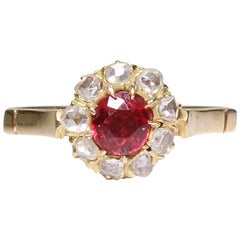 Antique Victorian 18 Karat Gold Diamond and Ruby Ring