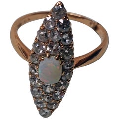 Art Nouveau Ring Navette Rose Gold 585 Diamonds 1.5 Carat, Austria, circa 1900
