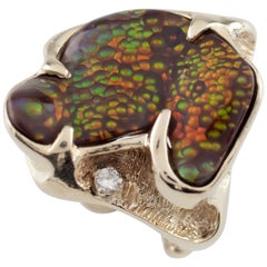Fire Agate and Diamond 14 Karat Yellow Gold Cocktail Ring
