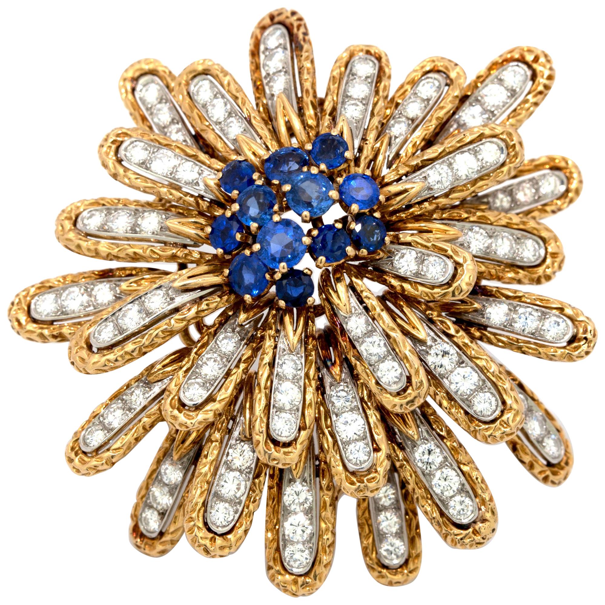 Van Cleef & Arpels Diamond and Sapphire Brooch / Pin For Sale