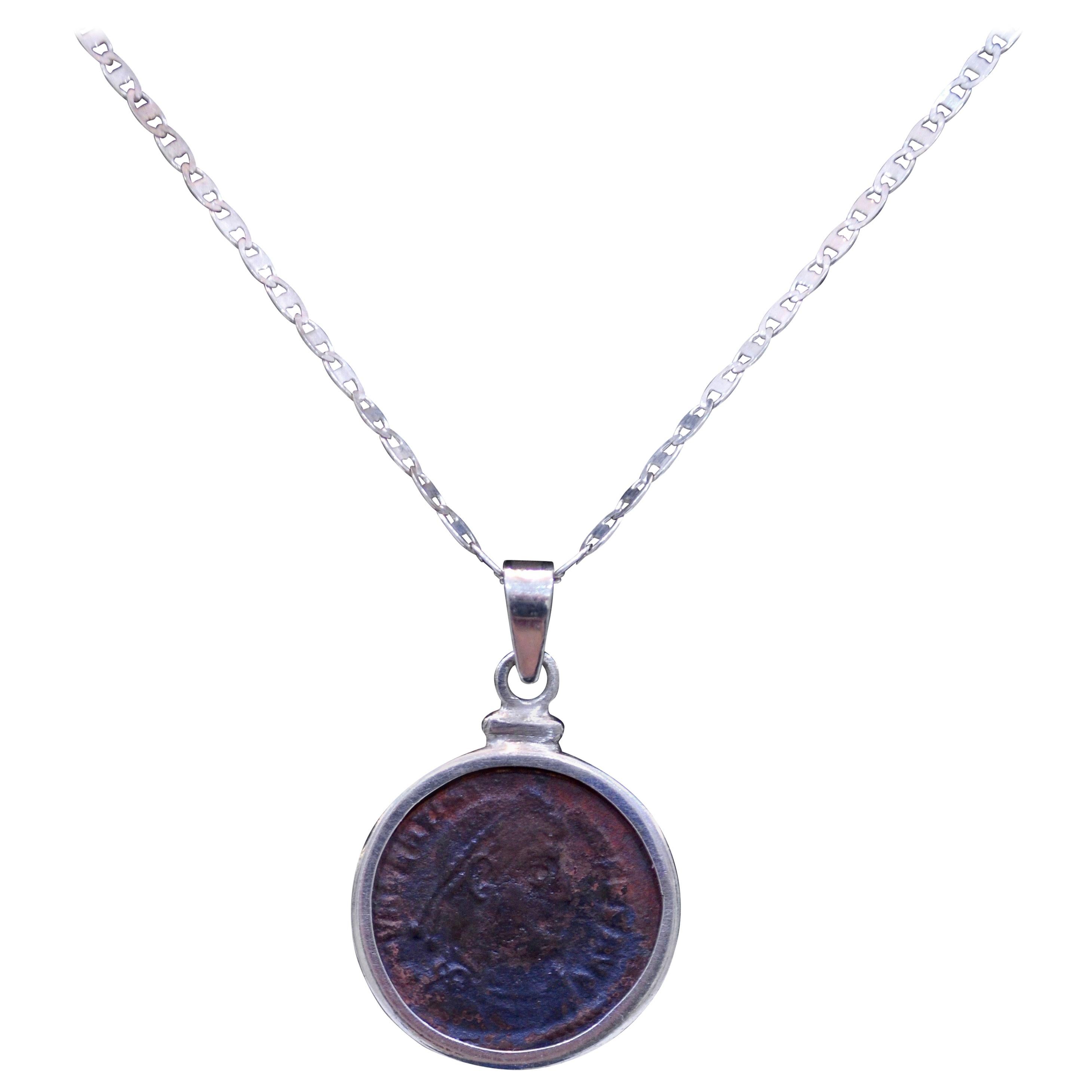 Valens Coin Silver Necklace For Sale