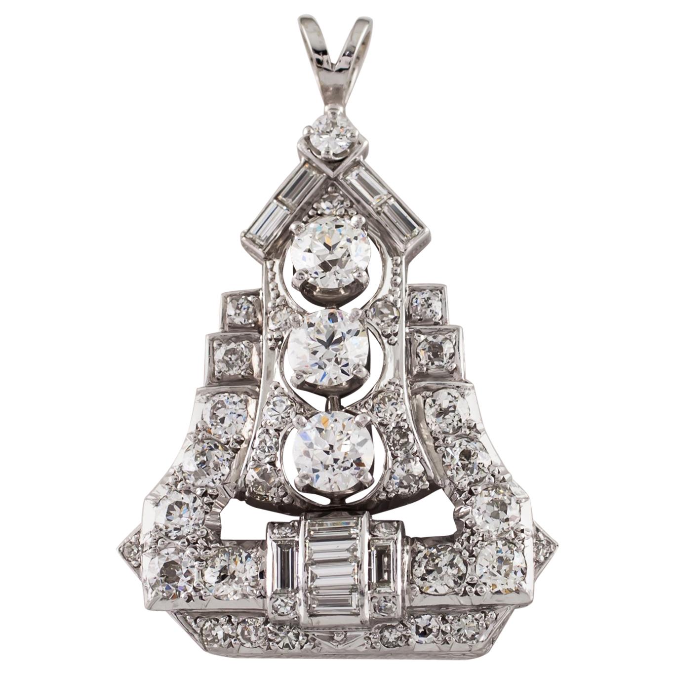 4.00 Carat Diamond Colorless / VS Clarity Pagoda Platinum Drop Pendant