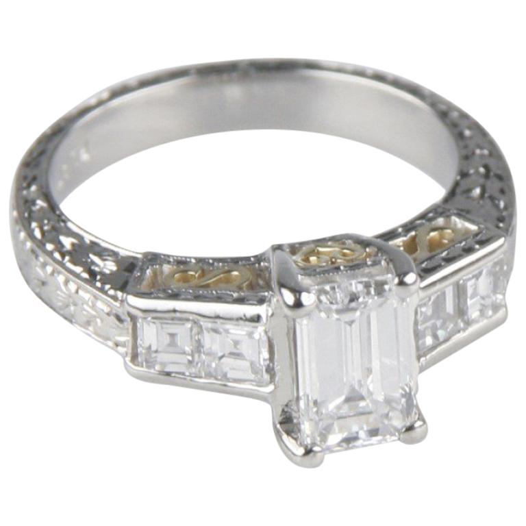 1.65 Carat Emerald-Cut Diamond Platinum Engagement Ring GIA Certified For Sale