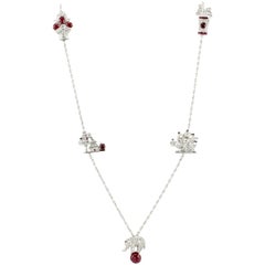 Art Deco White Gold and Platinum Diamond and Ruby Station Necklace