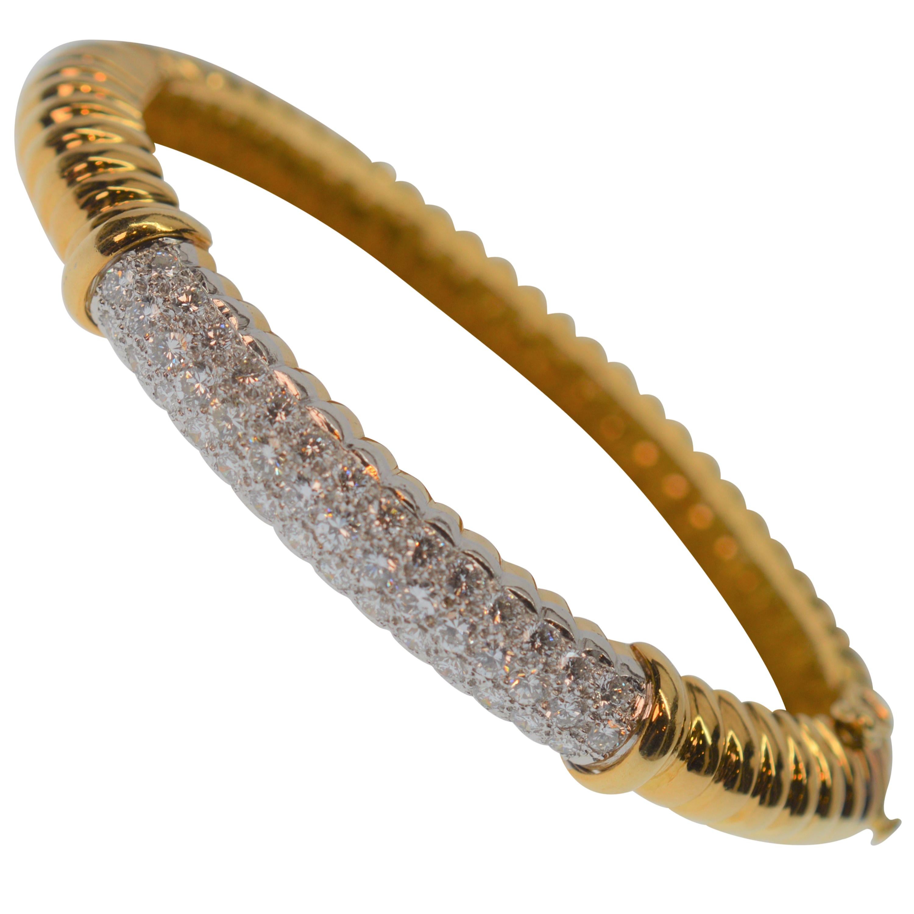 18 Karat Yellow Gold & Diamond 1950's Bangle Bracelet