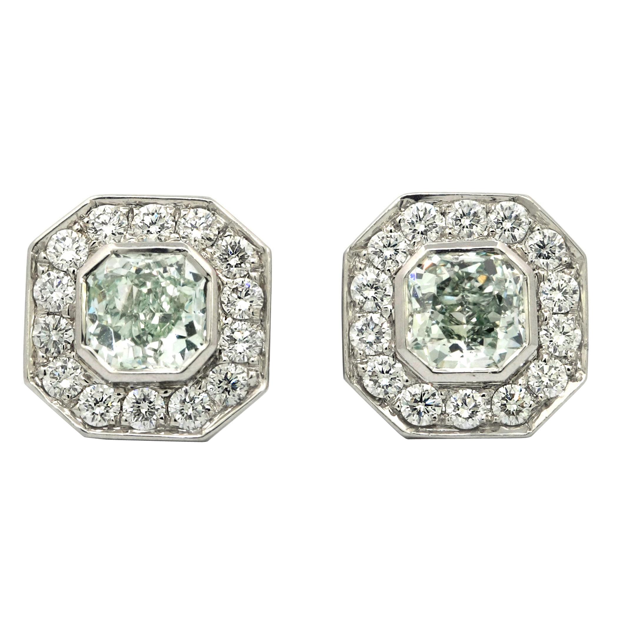 GIA Certified 2.00 Carat Natural Green Diamond Earrings For Sale