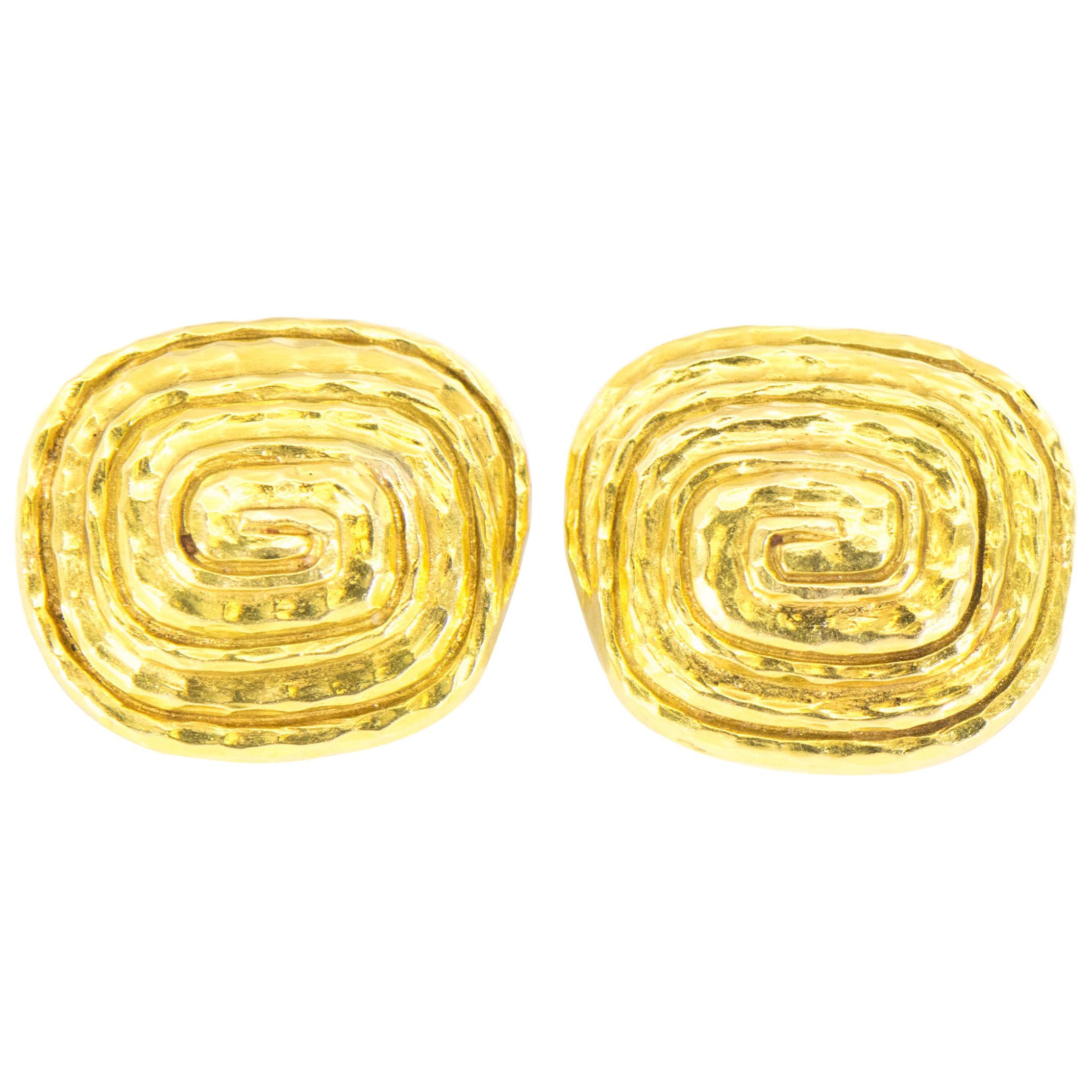 David Webb Earrings Square 18 Karat Yellow Gold