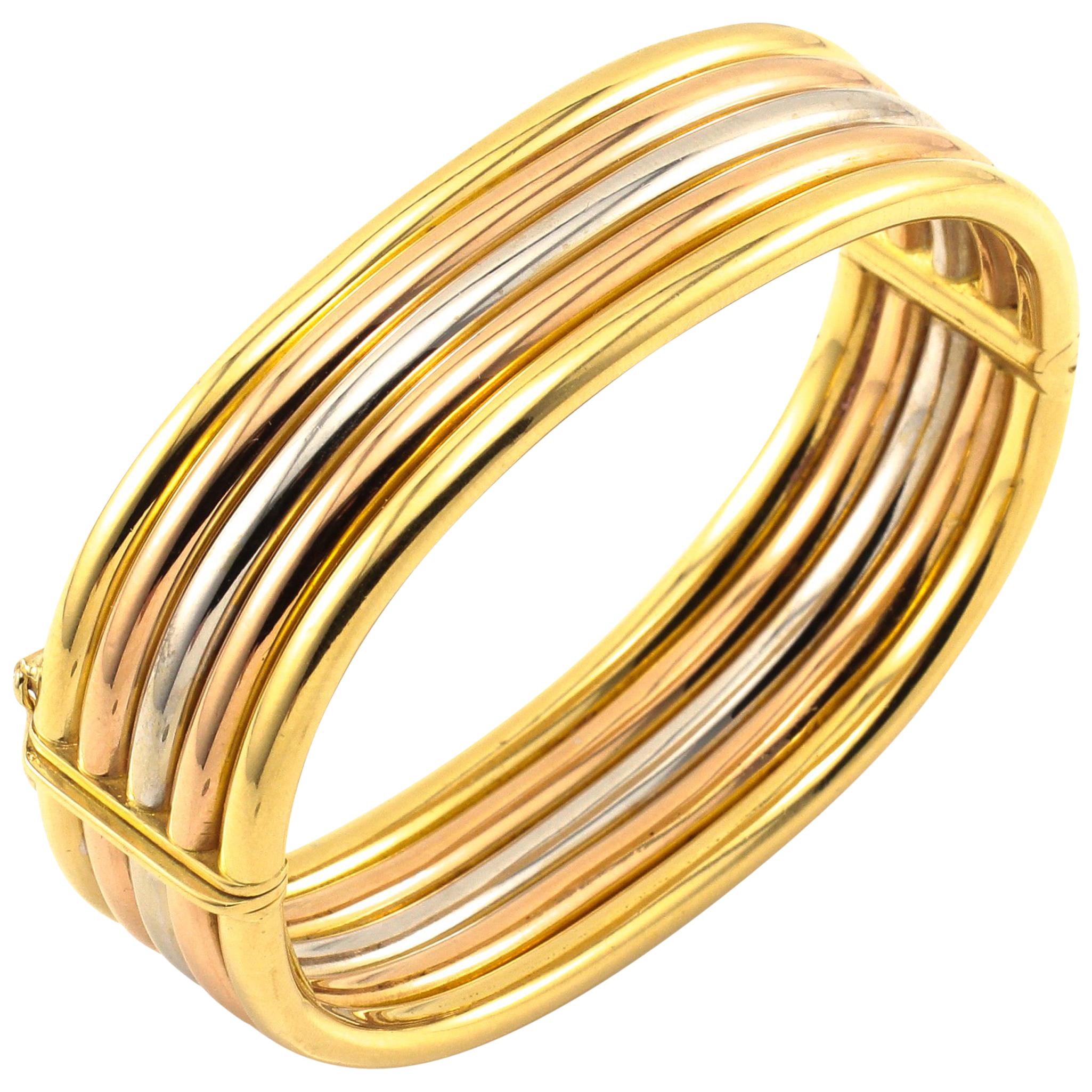 Wide Bangle White Rose Yellow Gold 18 Karat Three-Tone