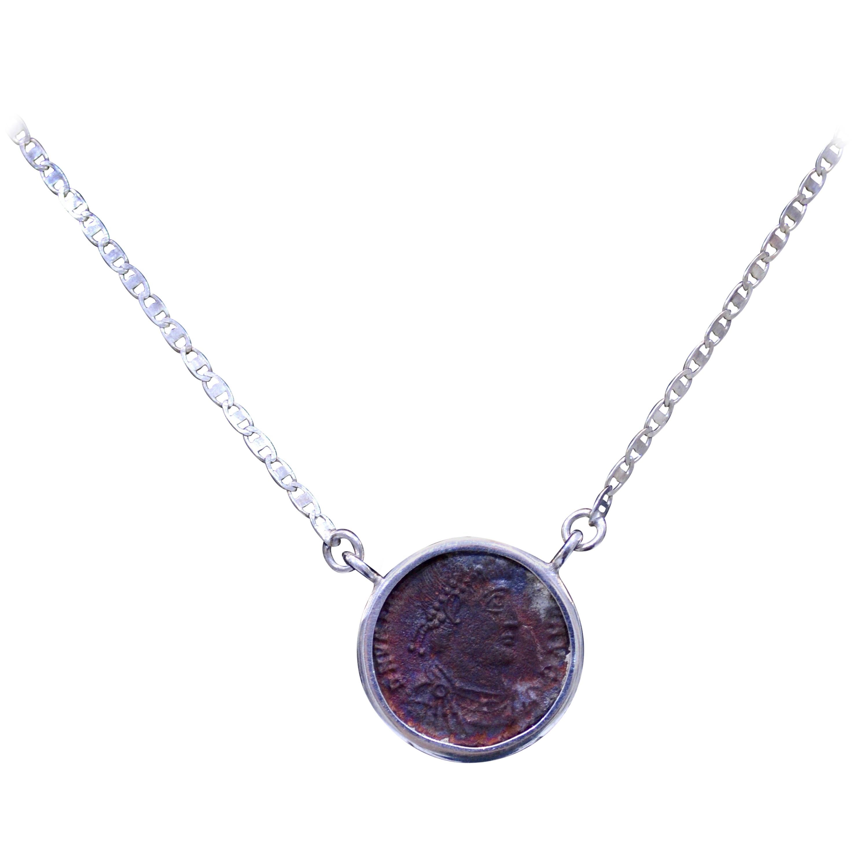 Valens Coin Silver Necklace For Sale