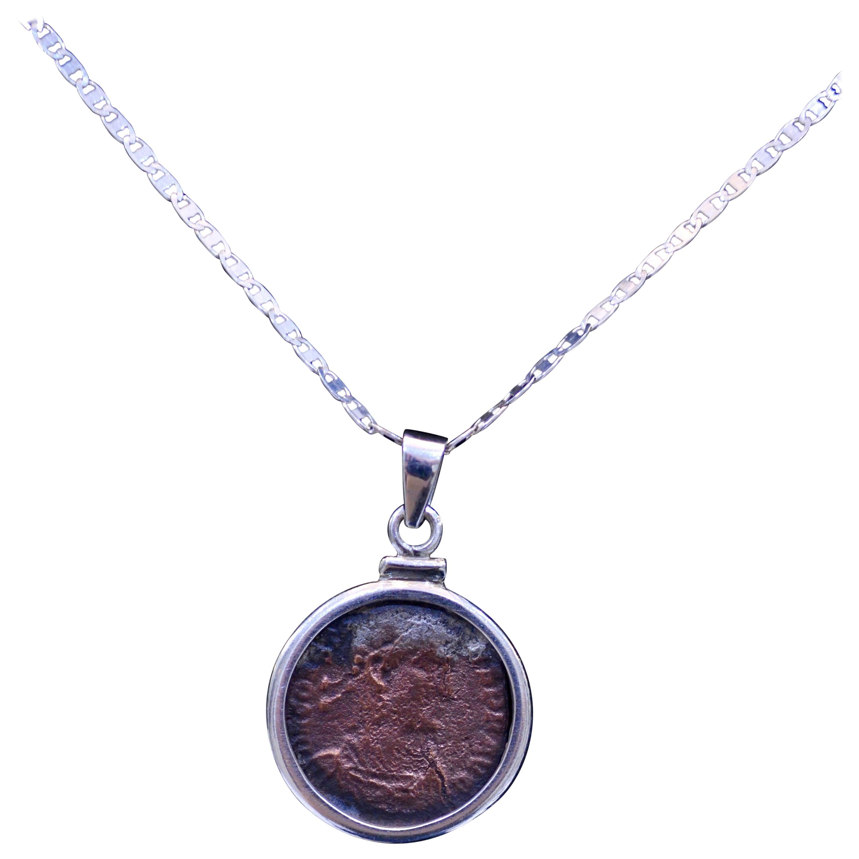 Constans I Coin on Silver Necklace For Sale