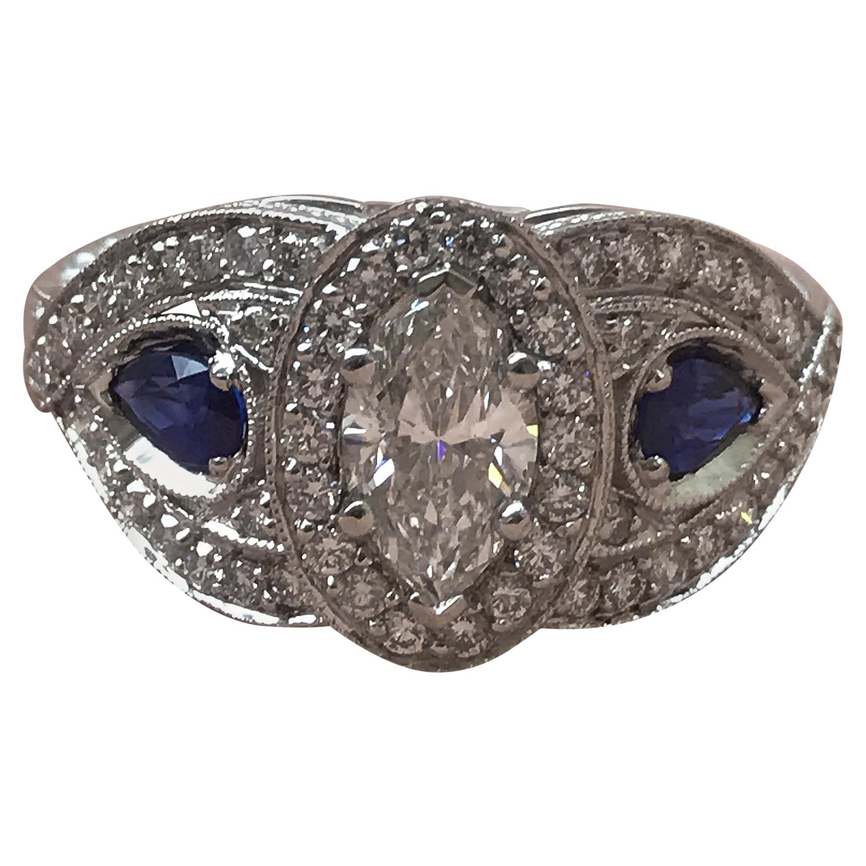 2.0 Carat Approximate, Marquise Halo Diamond and Sapphire Ring, Ben Dannie For Sale