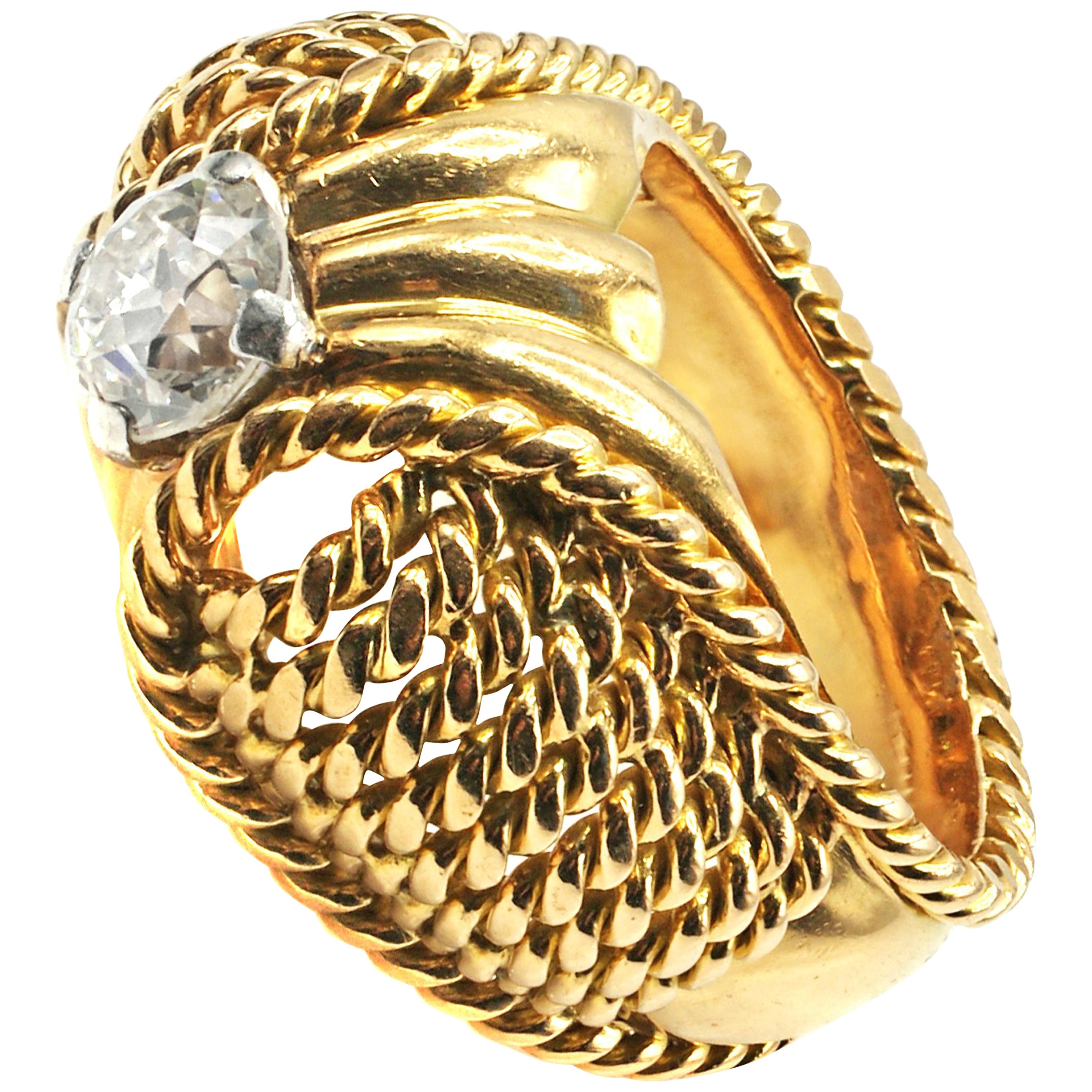 Retro Old European Cut Diamond 18 Karat Gold Ring