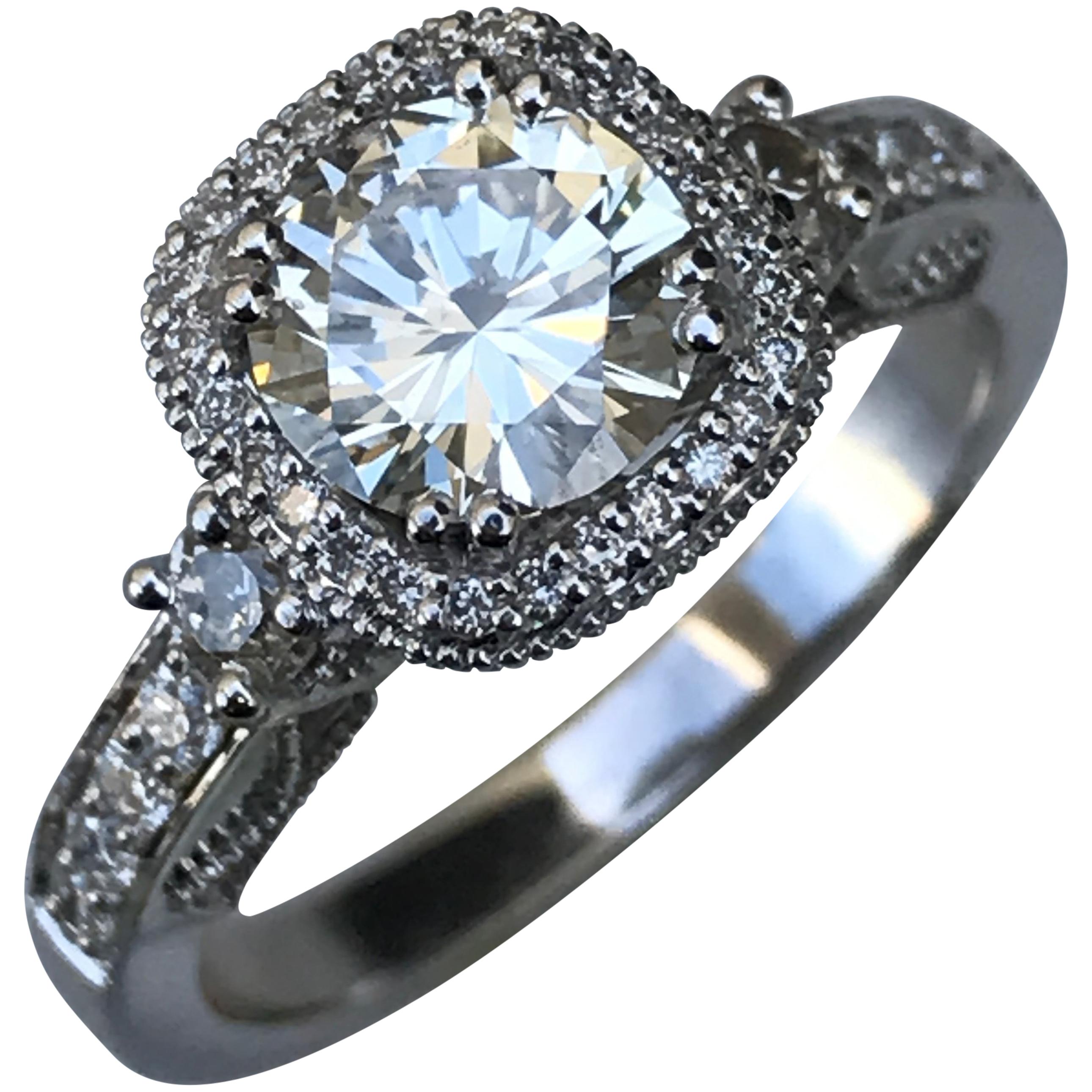 1.5 Carat Approximate, Round Halo Diamond Engagement Custom Ring, Ben Dannie For Sale