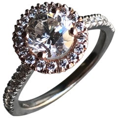 1.25 Carat Approximate Round Halo Diamond Rose and White Gold Ring