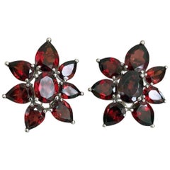 15.00 Carat Cluster Flower Garnet Earrings White Gold