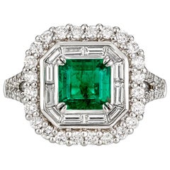 2.40 Carat Emerald and 0.746 Carat Diamond Cocktail Ring