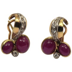 Rubies Diamonds 18 Karat Yellow Gold Clip-On Earrings Handcrafted in Italy
