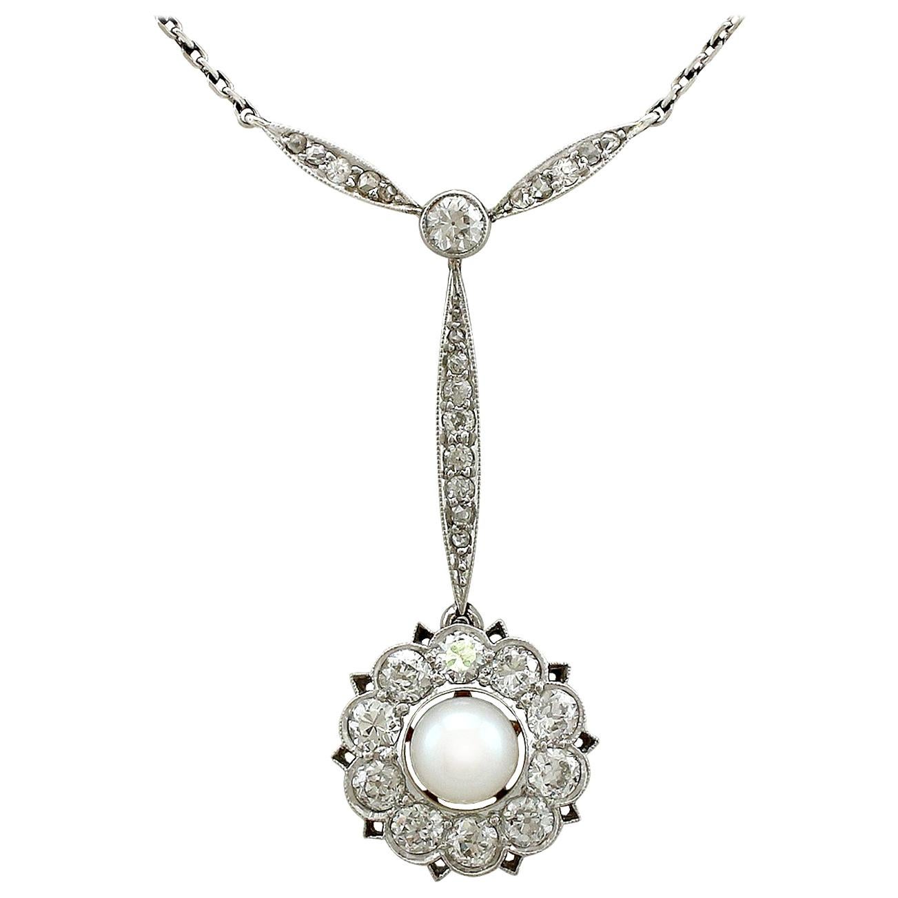 1940s Art Deco Pearl and 1.55 carat Diamond and Platinum Necklace