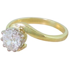 Late 20th Century 0.98 Carat Old Cut Diamond Crossover Ring