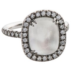 4.80 Carat Rainbow Moonstone & Diamond 18 Karat White Gold Ring