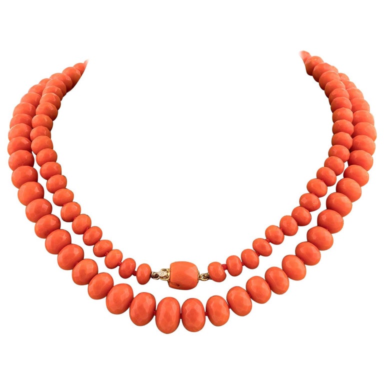 Gold Coral Bead Necklace For Sale at 1stdibs