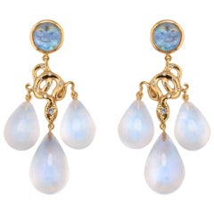 Sylvie Corbelin Moonstone and Diamond Chandelier Earrings in 18K Gold and Silver