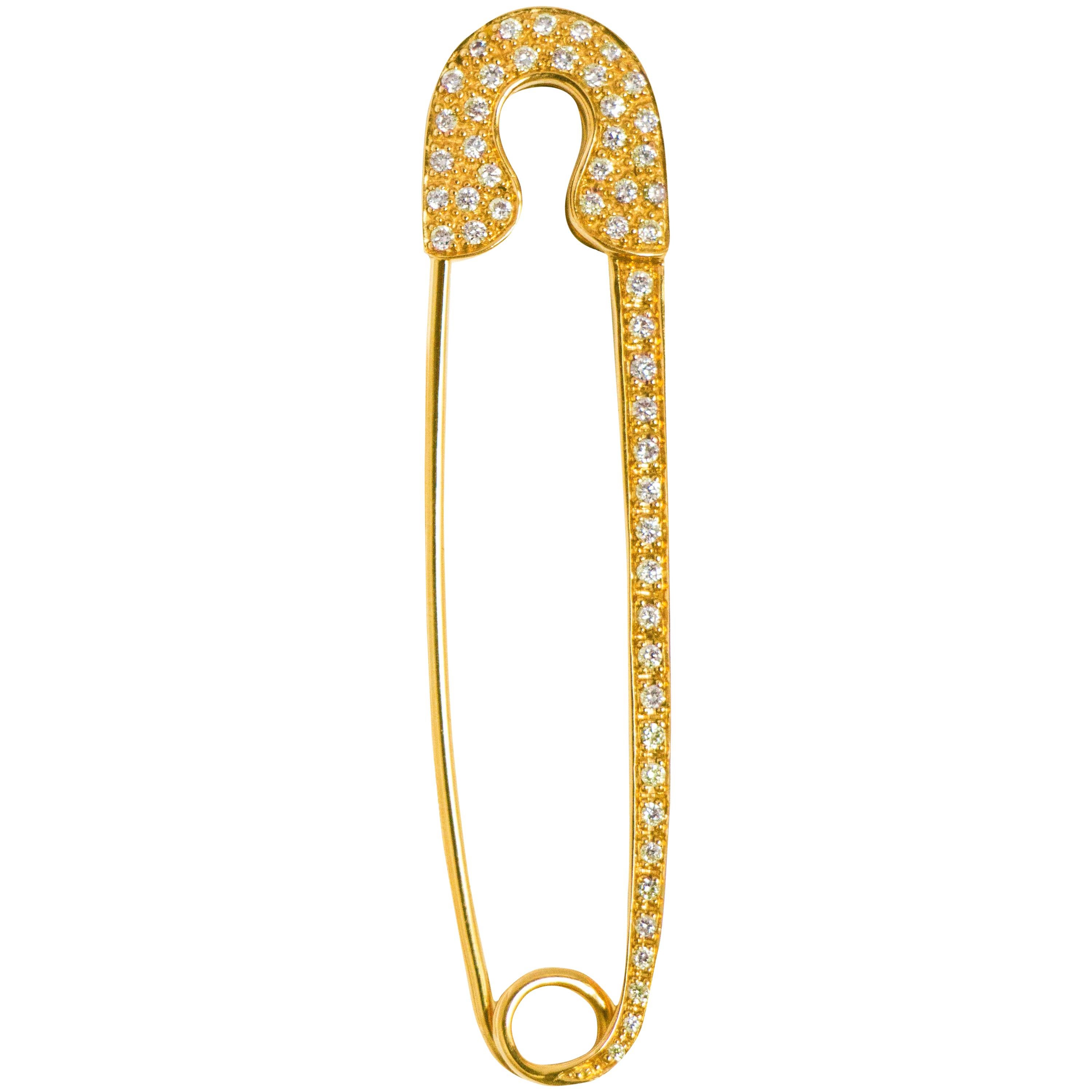 Sylvie Corbelin Small model in Yellow 18K Gold and Diamonds Safety Pin  For Sale